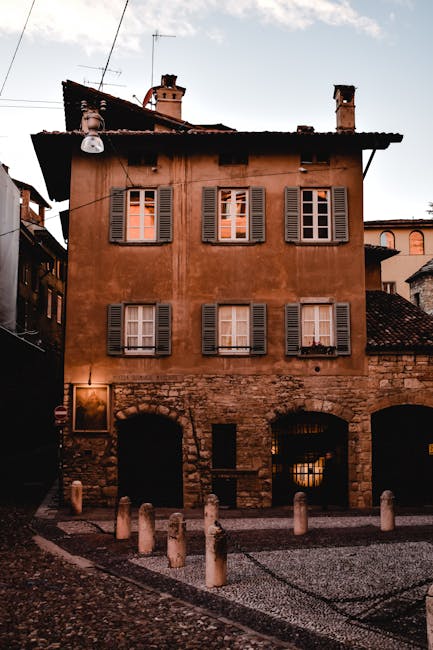 Evening street Bergamo Citta Alta lights