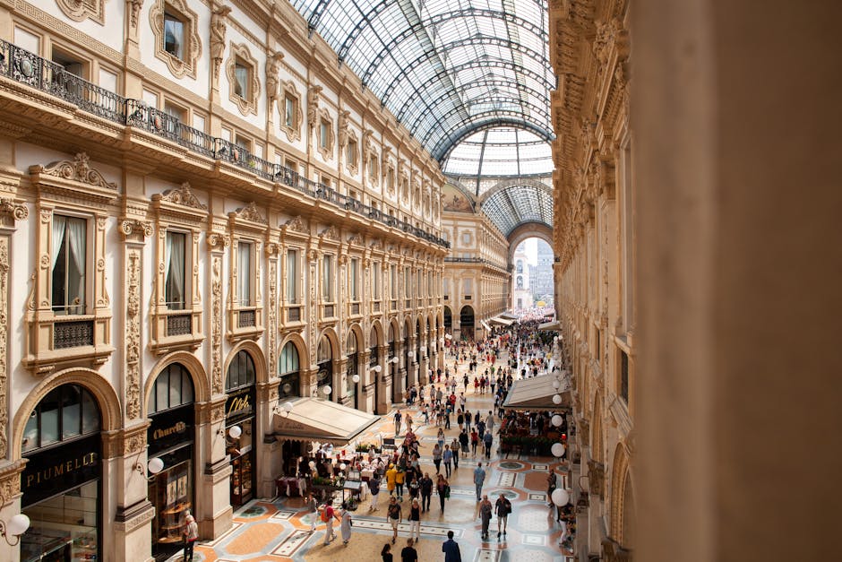 Galleria Vittorio Emanuele II arcade shoppers midday