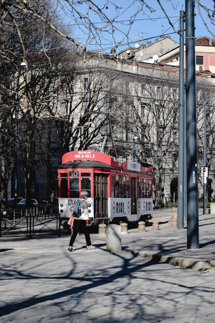 Milan trams city street daytime