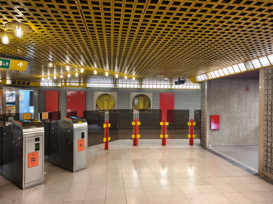 Milan metro station night empty platform