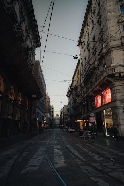 Milan street at dawn empty bicycles