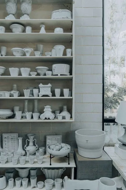 Concept store interior minimalist shelves daylight