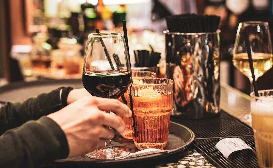 Verres d'aperitivo et vin servis au bar typique de Milan