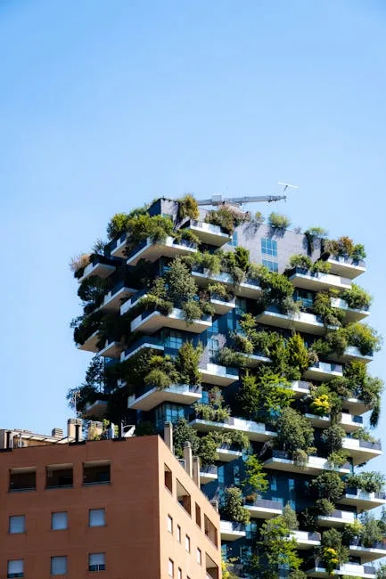 Angle inférieur montrant tour végétalisée et balcons à Milan